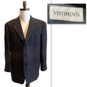 VESTIMENTA SPA ARMANI Suit Jacket Blazer Tweed Black Blue Size 40R Italy